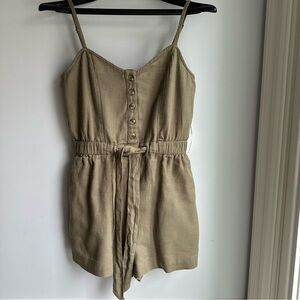 Aerie XS Dark Green Button up romper With Adjustable Shoulder Straps And Pockets